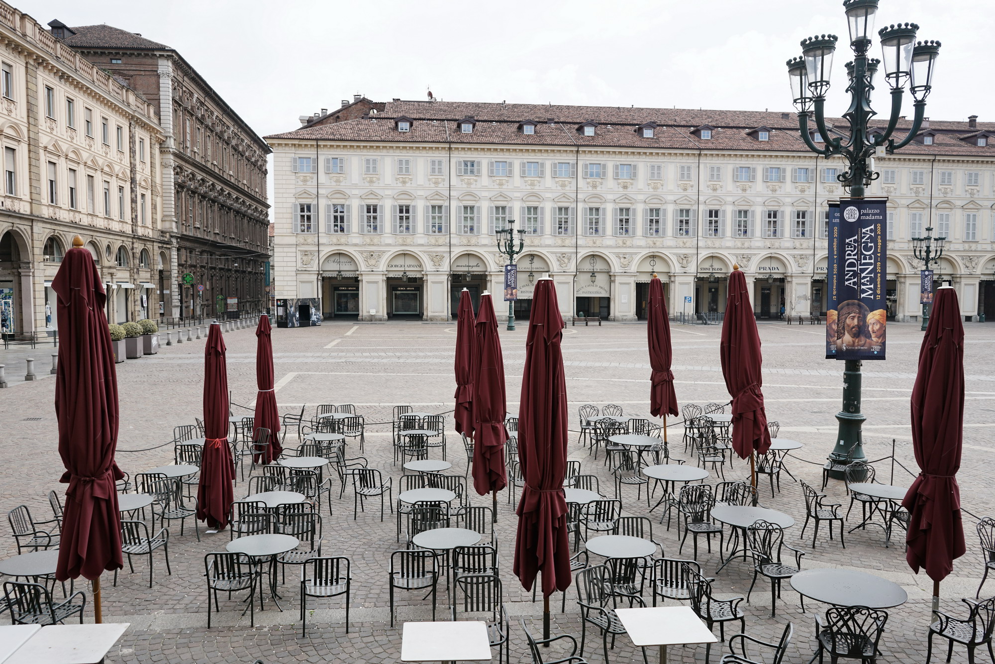 Coronavirus impact, empty downtown street Turin, Italy - March 2020